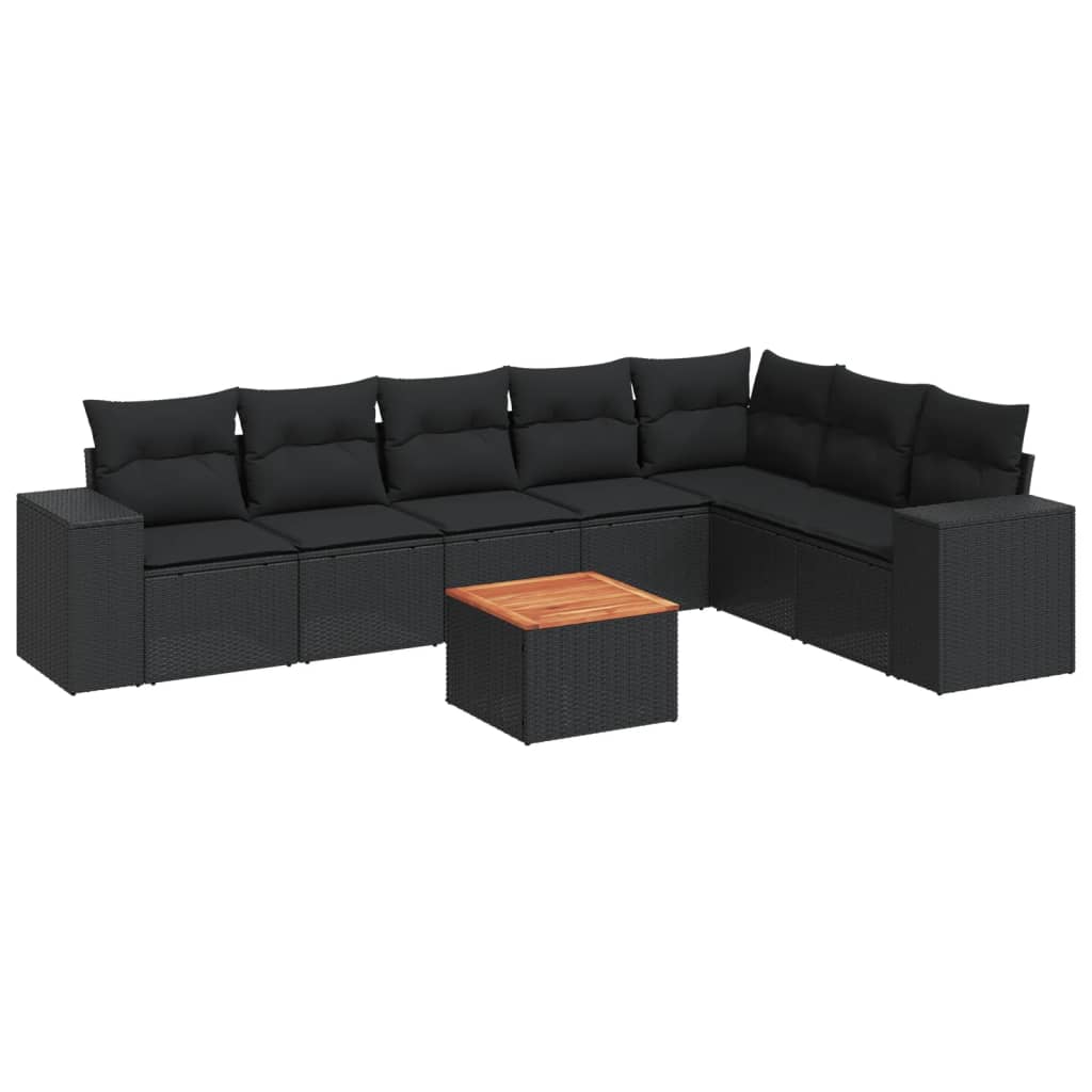vidaXL Set de sofás de jardín 8 piezas y cojines ratán sintético negro 8721012873377