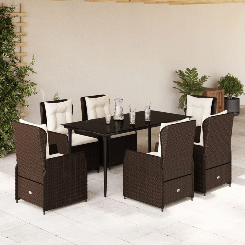 Set comedor de jardín 7 pzas con cojines ratán sintético marrón VX-3262844