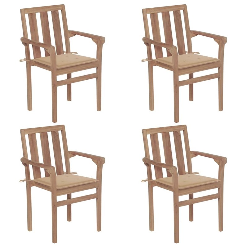 Sillas de jardín apilables 4 uds madera maciza teca con cojines VX-3073382