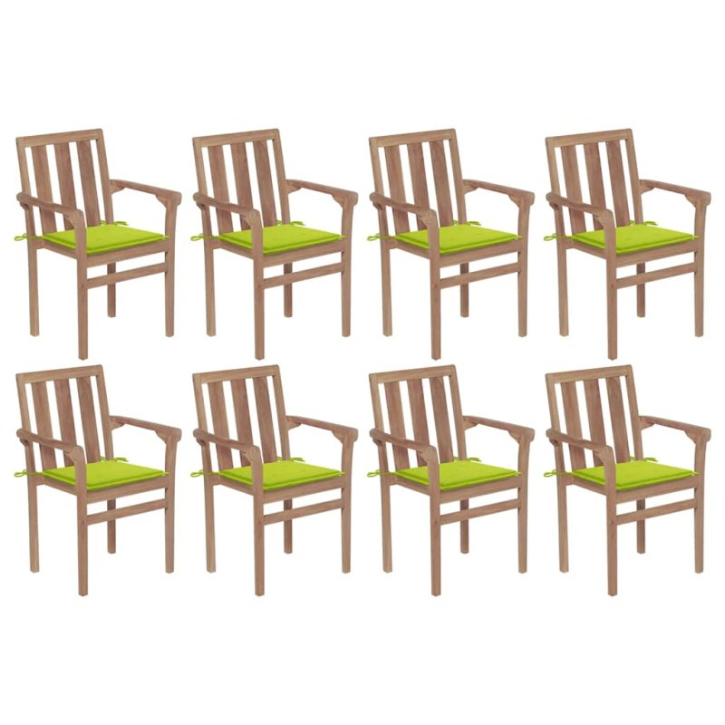 Sillas de jardín apilables 8 uds madera maciza teca con cojines VX-3073444